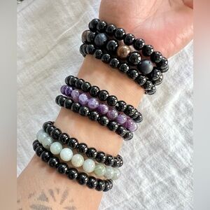 3 Bracelet SET! Onyx, Amethyst, Labradorite, Lava, Tiger Eye Mala Bead